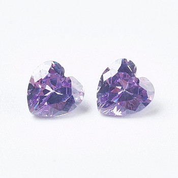 Cubic Zirconia Pointed Back Cabochons, Heart, Faceted, Medium Purple, 5x5x3mm