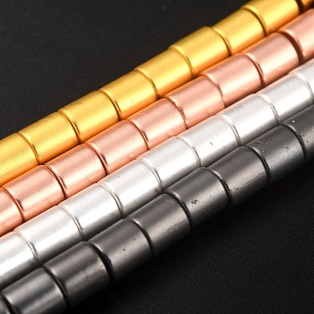 Non-magnetic Synthetic Hematite Beads Strands, Galvanic Plating(Color Retention for 1 Year), Column, Mixed Color, 6x6mm, Hole: 1mm, about 66pcs/strand, 15.91 inch(40.4cm)