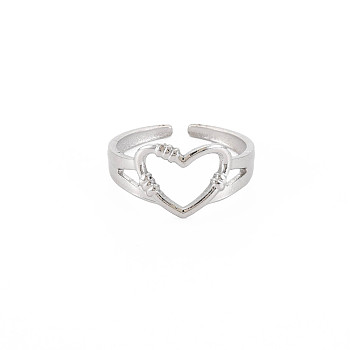 Non-Tarnish 304 Stainless Steel Open Heart Cuff Ring for Women, Stainless Steel Color, US Size 6 3/4(17.1mm)