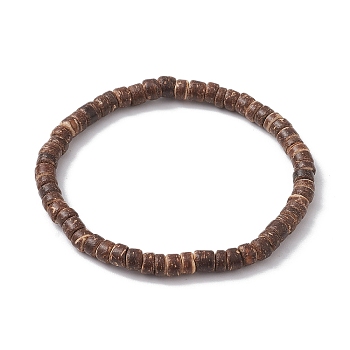 Natural Coconut Disc Stretch Bracelets for Women Men, Coconut Brown, Inner Diameter: 2-1/4 inch(5.7cm), Bead: 5x2~5mm