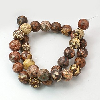 Natural Red Leopard Skin Jasper Beads Strands, Round, 4mm, Hole: 0.8mm, about 95pcs/strand, 16 inch