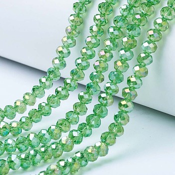Electroplate Glass Beads Strands, AB Color Plated, Faceted, Rondelle, Light Green, 6x5mm, Hole: 1mm, about 85~88pcs/strand, 16.1~16.5 inch(41~42cm)