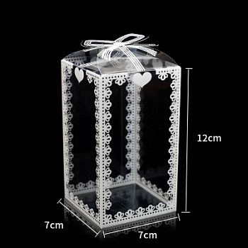 Foldable Transparent PVC Boxes, for Craft Candy Packaging Wedding Party Favor Gift Boxes, Rectangle with Bowknot Pattern, Clear, 12x7x7cm