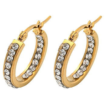 Vacuum Plating 202 Stainless Steel Studs Earring, with 304 Stainless Steel Pins and Rhinestone, Ring, Golden, 20x3.5mm