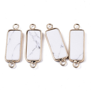 Natural Howlite Links Connectors, with Light Gold Tone Brass Findings, Rectangle, 27~30x10x2.5mm, Hole: 2.5mm