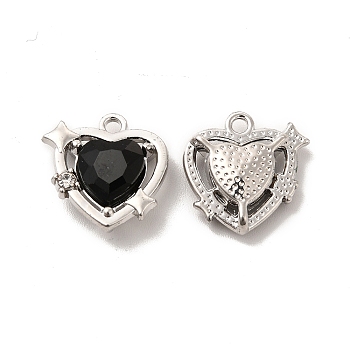 Glass Heart Pendants, with Platinum Alloy Finding, Long-Lasting Plated, Cadmium Free & Lead Free, Black, 16x16x5mm, Hole: 1.6mm