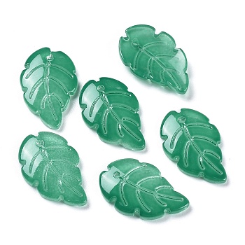 Baking Paint Imitation Jade Glass Pendants, Leaf, Dark Cyan, 24x15x3mm, Hole: 1.5mm
