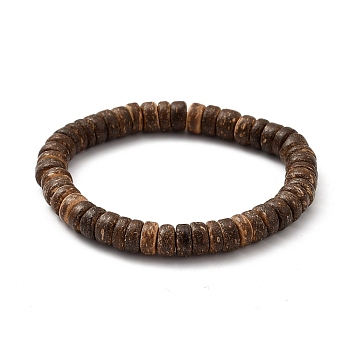 Rondelle Natural Coconut Stretch Bracelets, Coconut Brown, Inner Diameter: 2-1/8 inch(5.5cm)