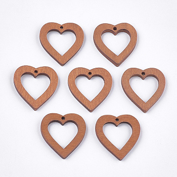 Painted Poplar Wood Pendants, Heart, Chocolate, 25x23x3mm, Hole: 1.5mm