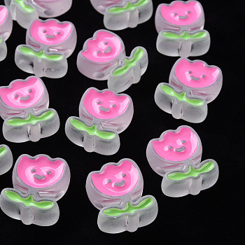 Transparent Acrylic Beads, with Enamel, Frosted, Flower, WhiteSmoke, 24.5x20x9mm, Hole: 3mm