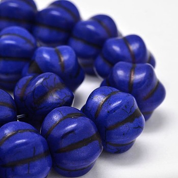 Dyed Synthetic Turquoise Bead Strands, Pumpkin, Medium Blue, 12x8mm, Hole: 1mm, about 868pcs/1000g