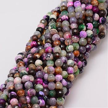Natural Fire Crackle Agate Bead Strands, Dyed, Faceted, Round, Colorful, 6mm, Hole: 1mm, about 56~58pcs/strand, 14 inch