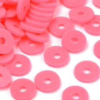 Handmade Polymer Clay Beads, Disc/Flat Round, Heishi Beads, Hot Pink, 8x0.5~1mm, Hole: 2mm, about 13000pcs/1000g