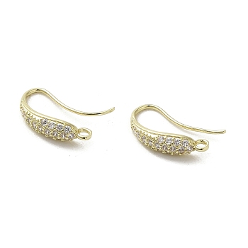 Brass Micro Pave Cubic Zirconia Earring Hooks, Long-Lasting Plated, Leaf, 16x4mm, Hole: 1.4mm, Pin: 0.9mm