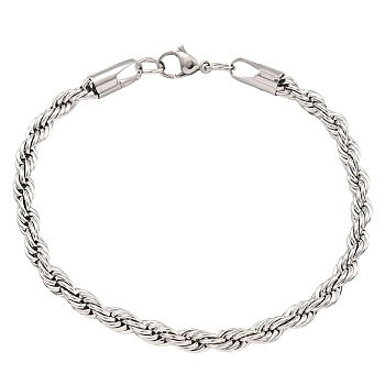 1Pc 5MM 304 Stainless Steel Rope Chain Bracelets for Women, with Lobster Claw Clasps, Stainless Steel Color, 8-1/2 inch(21.5cm)