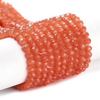 Baking Paint Imitation Jade Glass Bead Strands, Faceted Rondelle, Tomato, 3x2mm, Hole: 0.8mm, about 135~140pcs/strand, 32~34cm