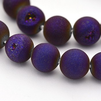 Electroplate Natural Agate Round Beads Strands, Dyed, Purple Plated, 10mm, Hole: 1mm, about 37pcs/strand, 14.9 inch