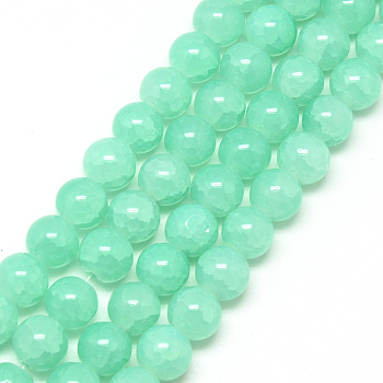 Baking Painted Crackle Glass Beads Strands, Round, Turquoise, 8mm, Hole: 1.3~1.6mm, about 100pcs/strand, 31.4 inch