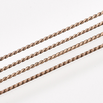 Brass Serpentine Chains, Unwelded, with Spool, Red Copper, 1mm, about 288.71 Feet(88m)/roll