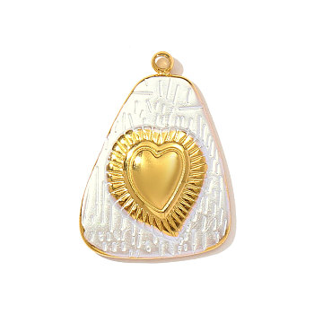 304 Stainless Steel Enamel Pendants, Heart Charms, Ion Plating(IP), Real 18K Gold Plated, White, 21x15mm