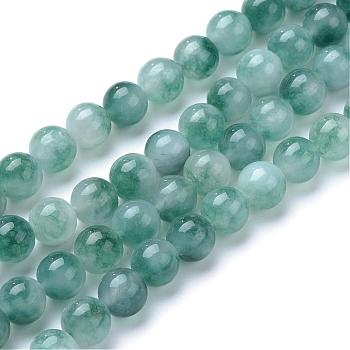 Natural Flower Jade Bead Strands, Dyed, Round, 8~9mm, Hole: 1mm, about 46pcs/strand, 15.3 inch