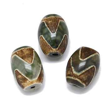 Tibetan Style dZi Beads, Natural Agate Beads, Barrel, Dyed & Heated, Horse Tooth Pattern, 13.5x10mm, Hole: 1.6mm