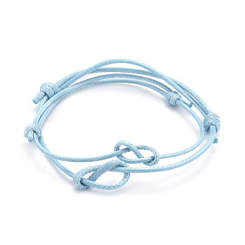 Adjustable Korean Waxed Polyester Cord Bracelets Sets, Cyan, Inner Diameter: 2-1/4~3-1/2 inch(5.6~8.9cm), 2pcs/set