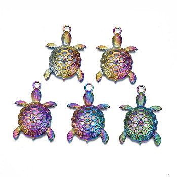 Rainbow Color Alloy Big Pendants, Cadmium Free & Lead Free, Turtle, 56x37x9mm, Hole: 5mm