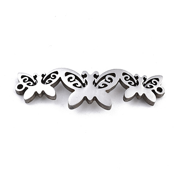 304 Stainless Steel Link Connectors, Laser Cut, Butterfly, Stainless Steel Color, 9.5x30x1.5mm, Hole: 1mm