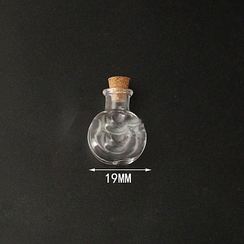 Mini High Borosilicate Glass Bottle Bead Containers, Wishing Bottle, with Cork Stopper, Flat Round, Clear, 2.6x1.9cm