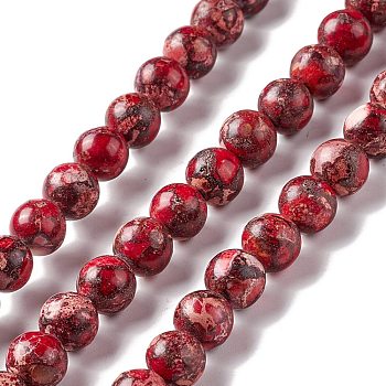 Natural Imperial Jasper Beads Strands, Dyed, Round, Dark Red, 8mm, Hole: 1.4mm, about 47~48pcs/strand, 14.96~15.16 inch(38.5cm)