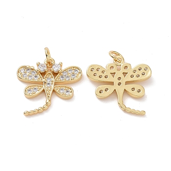 Brass Cubic Zirconia Pendants, with Jump Ring, Dragonfly Charm, Real 18K Gold Plated, 19x18.5x3.5mm, Hole: 3.4mm