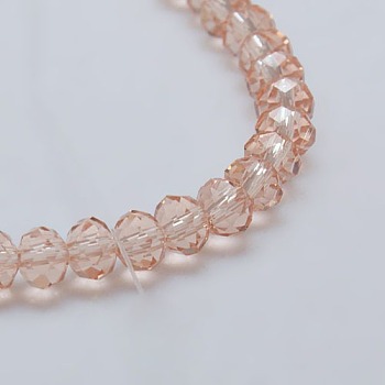 Transparent Glass Bead Strands, Faceted, Rondelle, Light Salmon, 6x4mm, Hole: 1mm, about 87~90pcs/strand, 18.5 inch