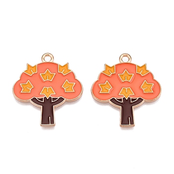 Thanksgiving Day Theme Alloy Enamel Pendants, Light Gold, Lead Free & Cadmium Free, Tree, 30x26x1mm, Hole: 2mm