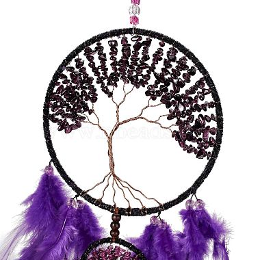 Iron & Brass Wire Woven Web/Net with Feather Pendant Decorations(AJEW-B017-16)-3