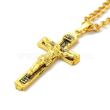 Ожерелье-подвеска из сплава креста с Иисусом и железными цепочками в виде коробочки(NJEW-D048-04AG)-2