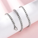 3MM 304 Stainless Steel Rhinestone Cup Chain Necklaces for Women, Stainless Steel Color, Crystal, 16.54 inch(42cm)(NJEW-G175-01P-02)
