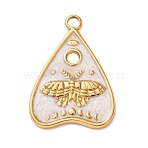 304 Stainless Steel White Enamel Pendants, Heart with Moth Pattern Charms, Golden, 28x20x2mm, Hole: 2mm(STAS-G399-02G)