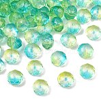 Two-Tone Transparent Acrylic Beads, Rondelle, with Glitter Powder, Faceted, Dark Turquoise, 10x8mm, Hole: 1.6mm, about 980pcs/500g(AC-CBAE44E-01A-01)