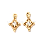 Brass Micro Pave Cubic Zirconia Pendants, Rhombus Charms, Nickel Free, Real 18K Gold Plated, 10x6.5x2mm, Hole: 1mm(KK-P340-28G)