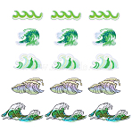 15Pcs 5 Styles Polyester Thread Computerized Embroidery Iron On/Sew On Patches, Chenille Appliques, Wave, Green, 26~50x55~98x1.5mm, 3pcs/style(PATC-PH0001-83)