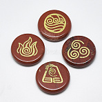 Natural Red Jasper Cabochons, Flat Round with Auspicious Cloud Pattern, 25x5.5mm, 4pcs/set(G-T122-37J)