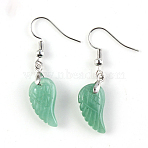 Natural Green Aventurine Wings Dangle Earrings, Platinum Plated Brass Jewelry for Women, 18x10mm(WI-PW0001-057I)