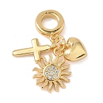 Brass Micro Pave Clear Cubic Zirconia European Dangle Charms, Heart Cross Large Hole Pendants, Real 18K Gold Plated, Sun, 27mm, Hole: 4.8mm(X-KK-D502-13C-G)