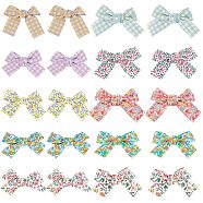 20Pcs 10 Colors Flower/Tartan Pattern Cloth Bowknot for Costume Ornaments, Hair Barrette Making Accessories, Mixed Color, 54x72~86x10.5~11.5mm, 2pcs/color(FIND-GF0004-73)