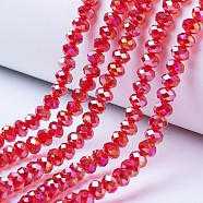 Electroplate Glass Beads Strands, AB Color Plated, Faceted, Rondelle, Red, 8x6mm, Hole: 1mm, about 72pcs/strand, 16.14 inch(41cm)(EGLA-A034-T8mm-B06)