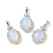 Opalite Oval Pendants, Platinum Tone Brass Micro Pave Clear Cubic Zirconia Flower Charms, Long-Lasting Plated, Lead Free & Cadmium Free, 30x19x10mm, Hole: 7.8x5mm(G-NH0025-15P-24)