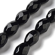 Natural Black Onyx(Dyed & Heated) Beads Strands, Faceted Rice, 12.5x8mm, Hole: 1.2mm, about 16pcs/strand, 7.68''(19.5cm)(G-P520-C06-01)