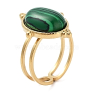 Ion Plating(IP) 304 Stainless Steel Ring, Adjustable Synthetic Malachite Rings, Oval, 15.5x21.5mm, Inner Diameter: Adjustable(RJEW-B059-06G-02)