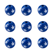 Natural Wooden Beads, DIY Jewelry Accessories, Round with Star Pattern, Blue, 5/8 inch(16mm), Hole: 4mm(WOOD-TAC0010-04C)